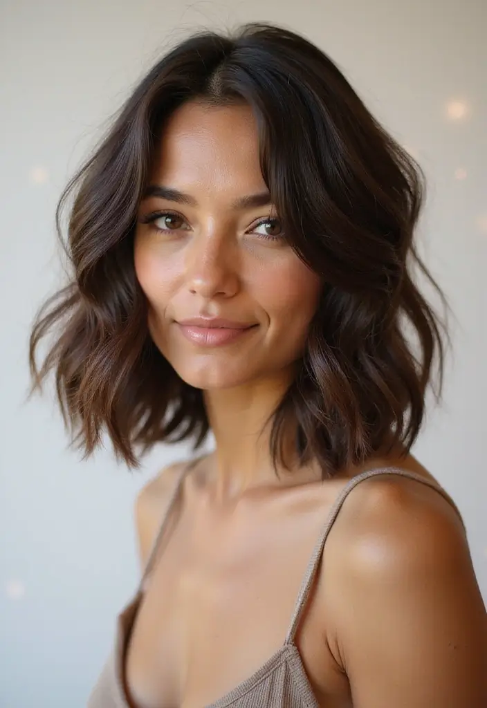 27 Hairstyles for Thin Hair Round Face That Flatter - 3. Textured Lob