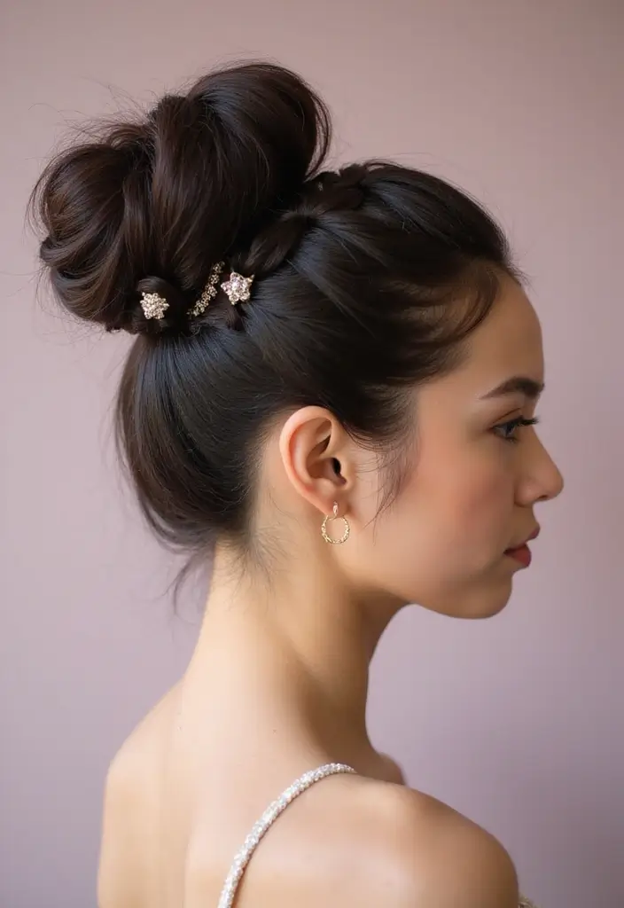27 Hairstyles for Thin Hair Round Face That Flatter - 8. High Bun with Volume