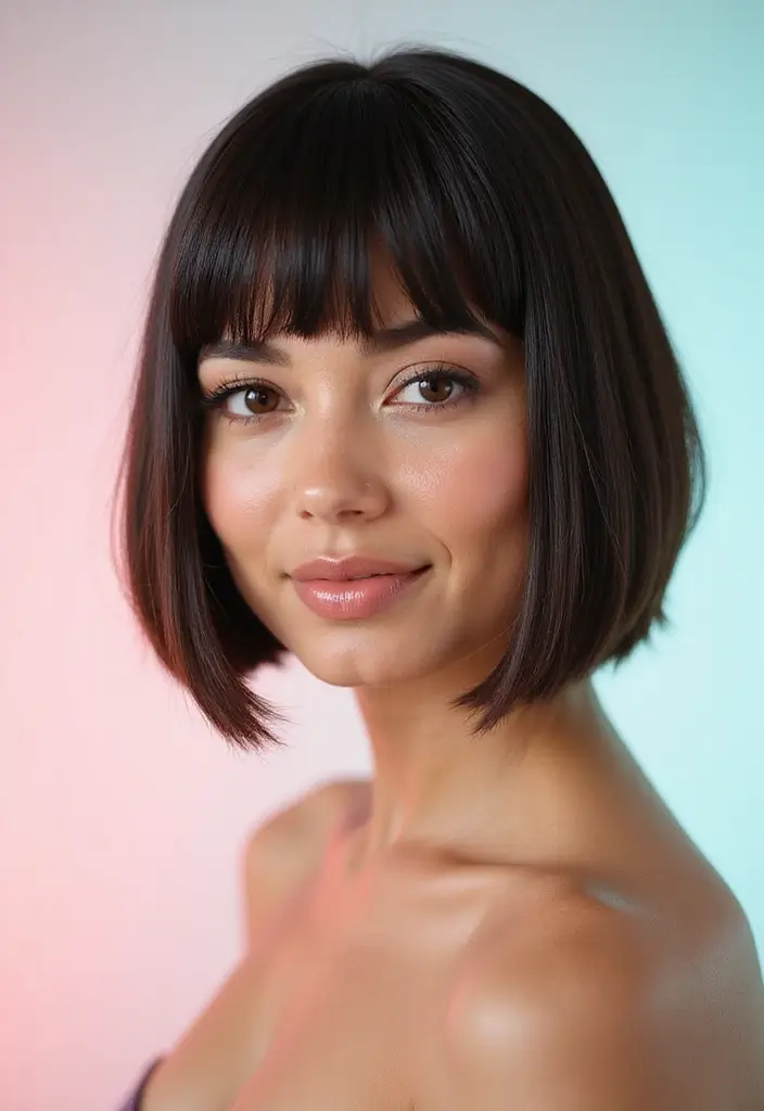 27 Hairstyles for Thin Hair Short That Add Volume - 1. Blunt Bob with Bangs