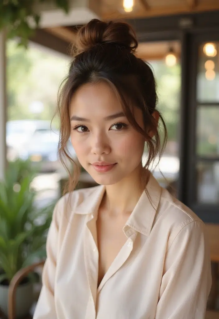 27 Hairstyles for Thin Hair Short That Add Volume - 16. Messy Bun