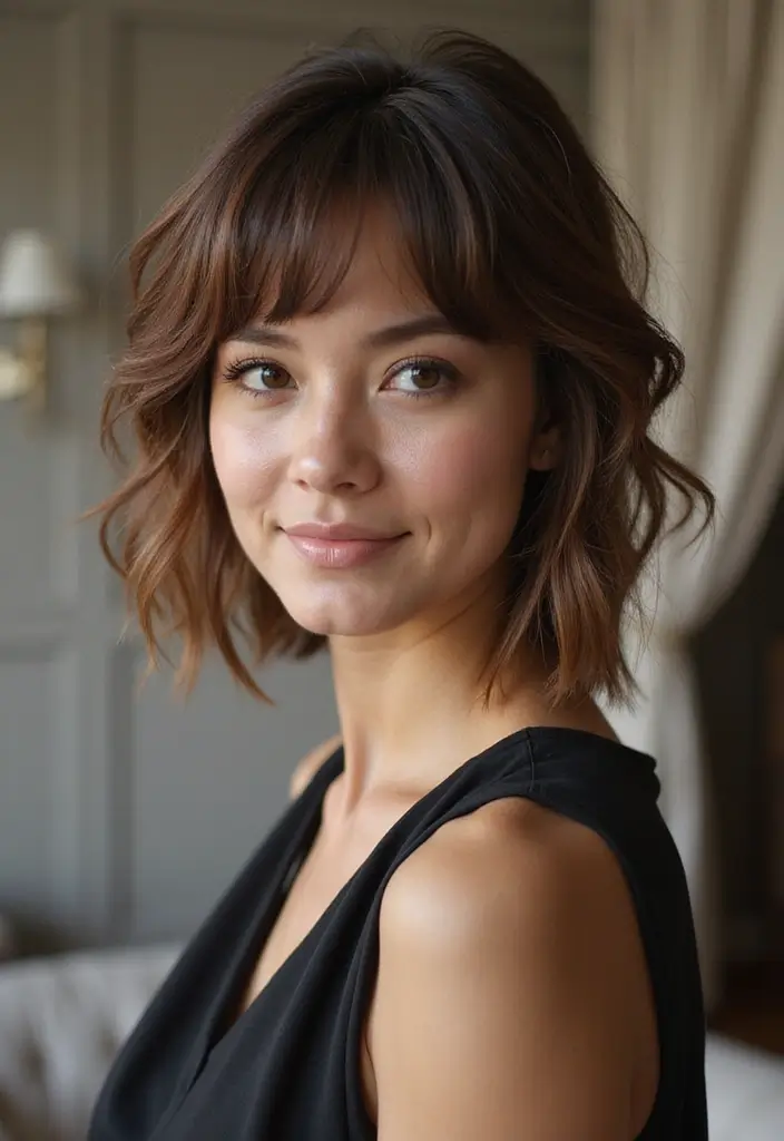27 Hairstyles for Thin Hair Short That Add Volume - 20. Curtain Bangs with Textured Hair