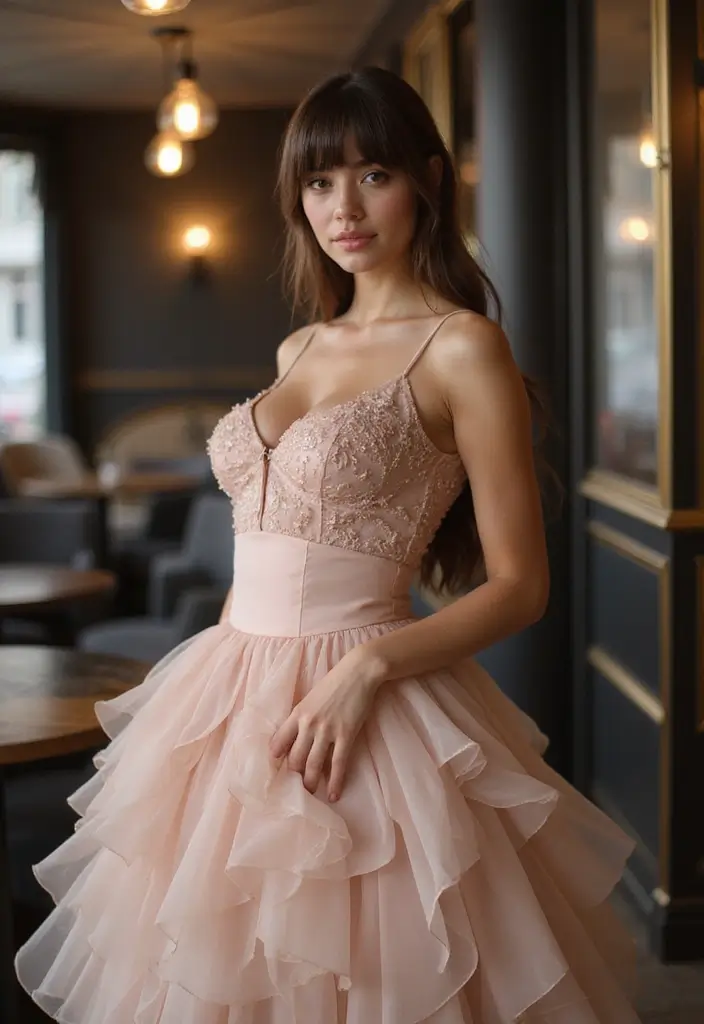 27 Medium Length Haircuts with Layers and Bangs That Flatter - 11. Voluminous Layers with Swoopy Bangs
