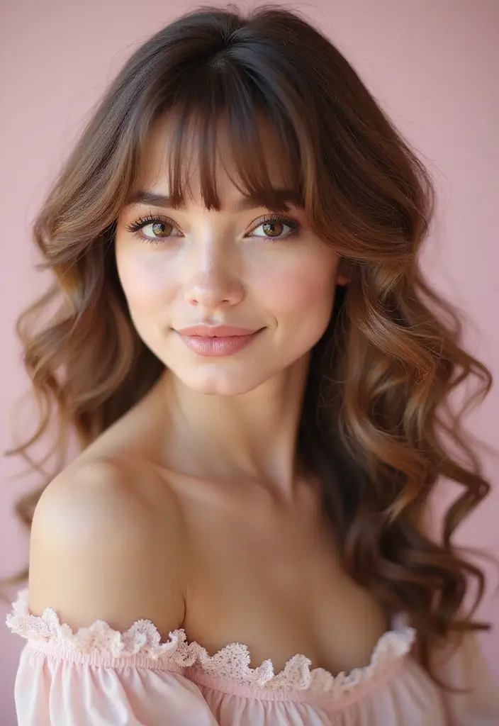 27 Medium Length Haircuts with Layers and Bangs That Flatter - 23. Layered Curls with Floating Bangs
