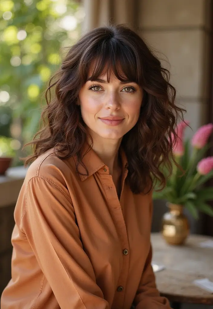 27 Medium Length Haircuts with Layers and Bangs That Flatter - 5. Textured Layers with Side Bangs