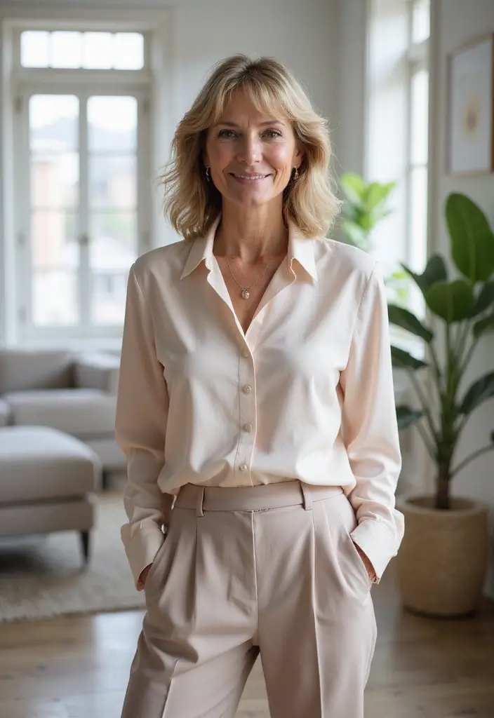 27 Medium Shaggy Hairstyles for Over 60 That Shine - 21. Layered Side-Swept Bangs