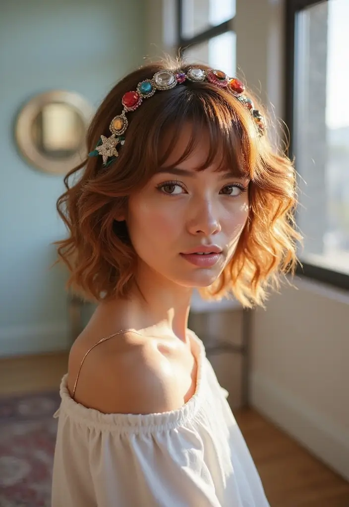 27 Shaggy Haircuts That Are Making a Comeback - 20. Shaggy Curls with Hair Accessories