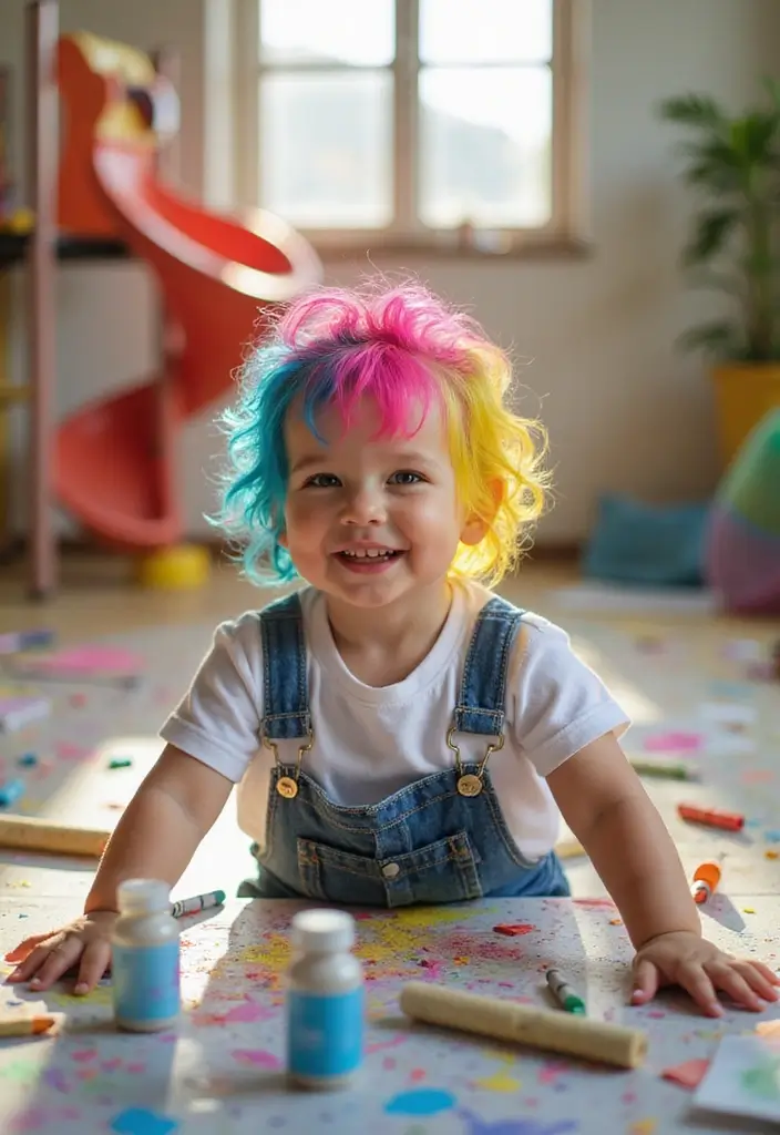 28 Adorable Hair Styles for Kids That Will Melt Your Heart - 11. Colorful Hair Chalk