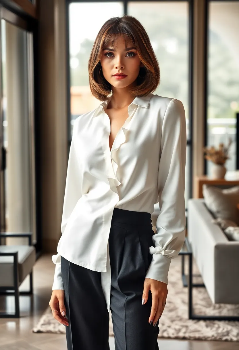 28 Bob with Curtain Bangs That Are Stylish - 17. Glossy Lob with Curtain Bangs