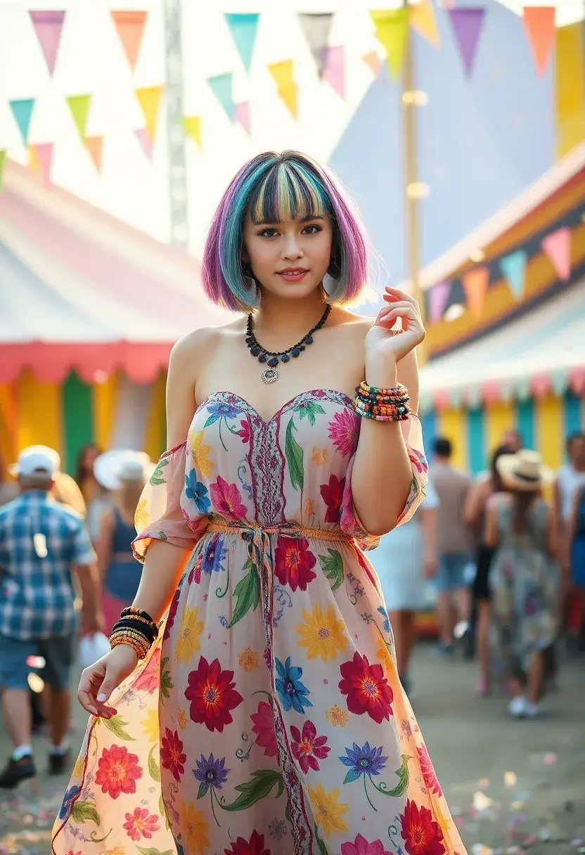 28 Bob with Curtain Bangs That Are Stylish - 26. Vibrant Multicolored Bob with Curtain Bangs