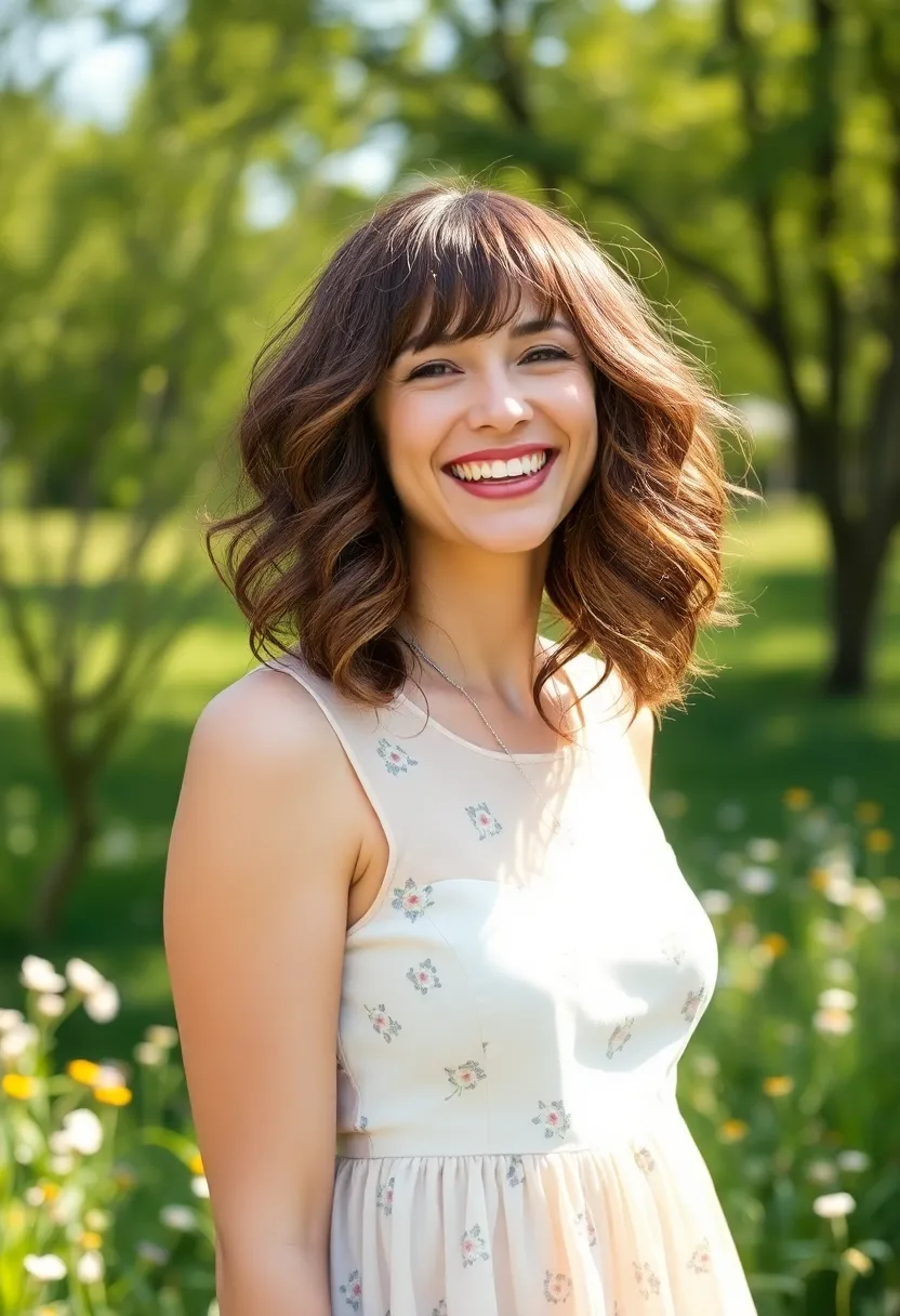 28 Bob with Curtain Bangs That Are Stylish - 27. Soft Layered Bob with Curtain Bangs for Curly Hair