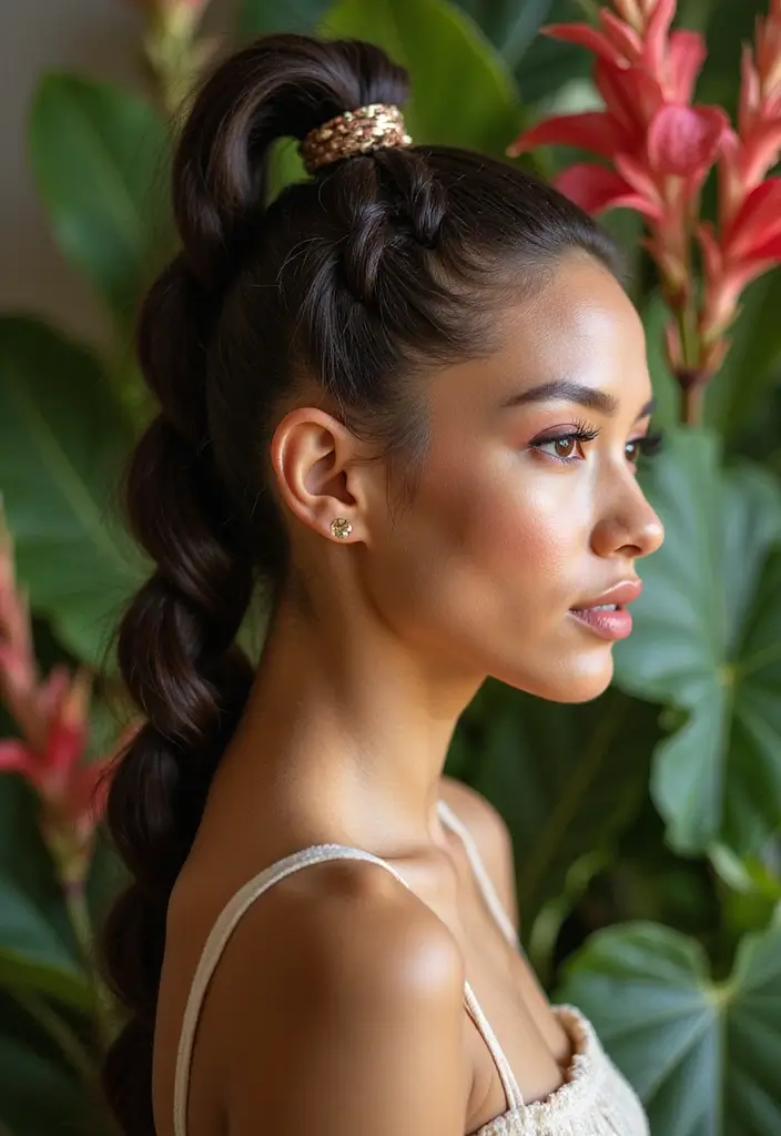 28 Chic Ponytail Ideas for Eco-Conscious Fashionistas - 1. Classic High Ponytail with a Twist