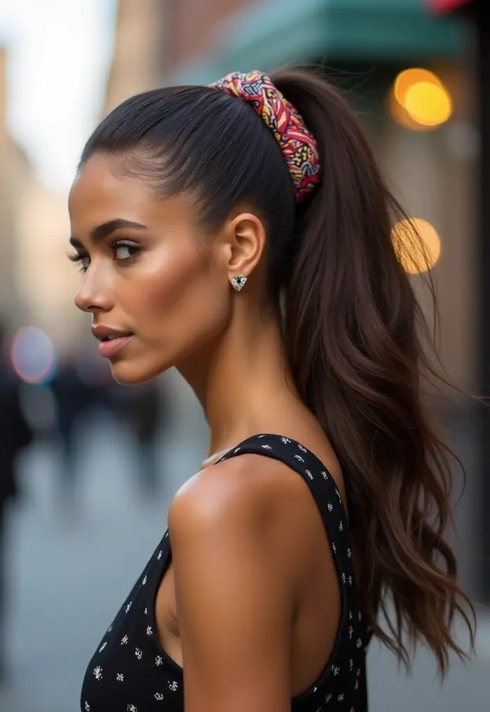 28 Chic Ponytail Ideas for Eco-Conscious Fashionistas - 10. Ponytail with Hair Wrap