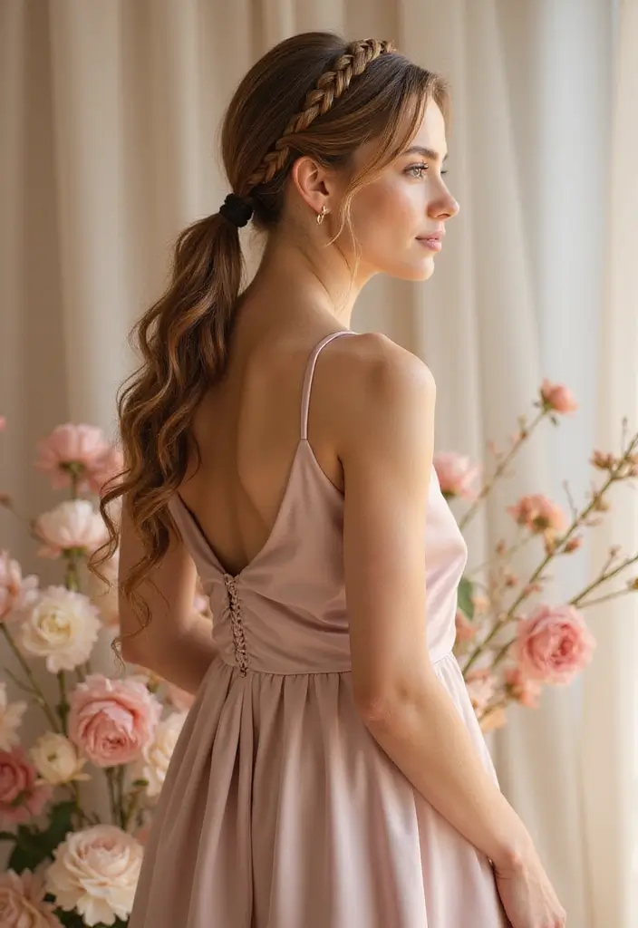 28 Chic Ponytail Ideas for Eco-Conscious Fashionistas - 14. Elegant Braided Crown Ponytail
