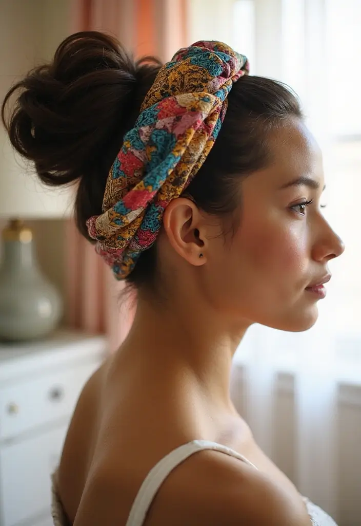 28 Easy Hairstyles to Sleep In Without Messing Up Your Hair - 26. Easy Bun with Hair Wrap