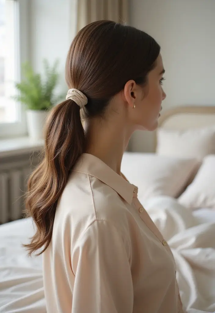 28 Easy Hairstyles to Sleep In Without Messing Up Your Hair - 9. Sleek Low Ponytail