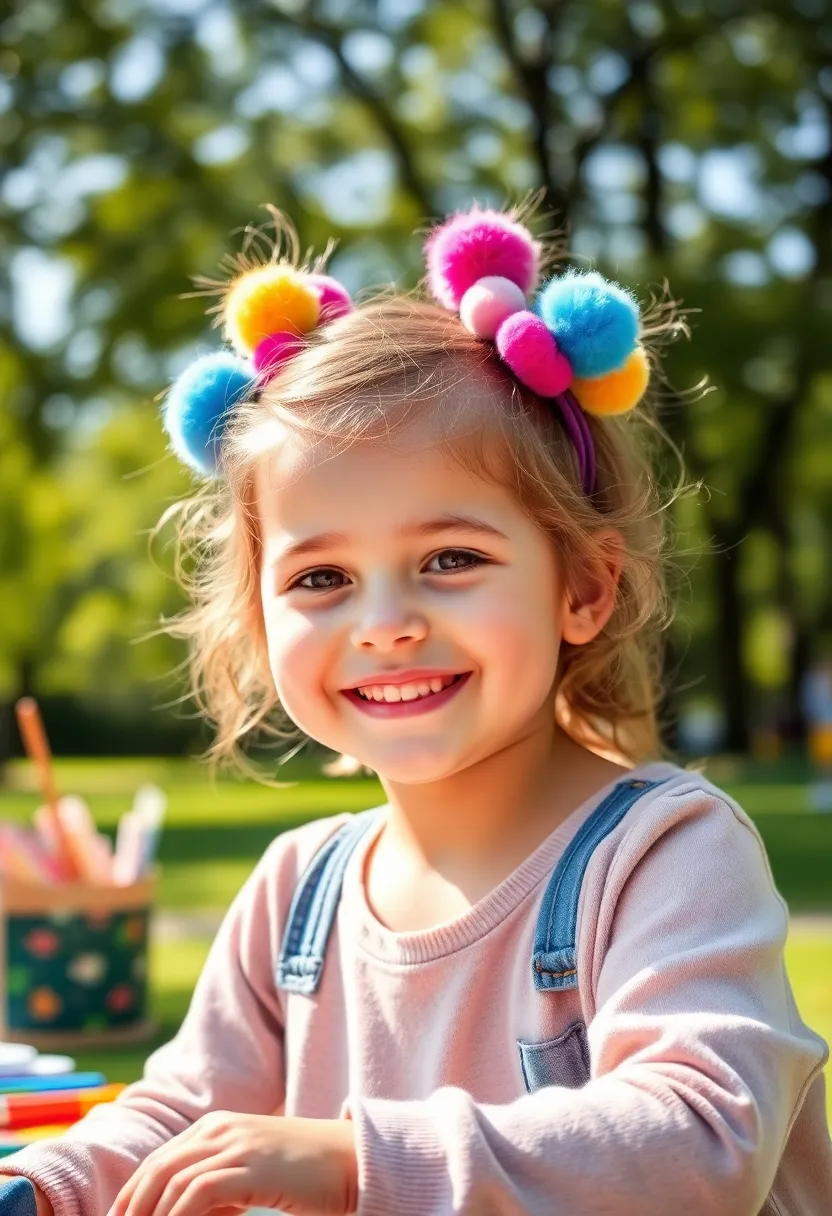 28 Hair Styles Kids Will Love Wearing - 17. Pom-Pom Hair Ties