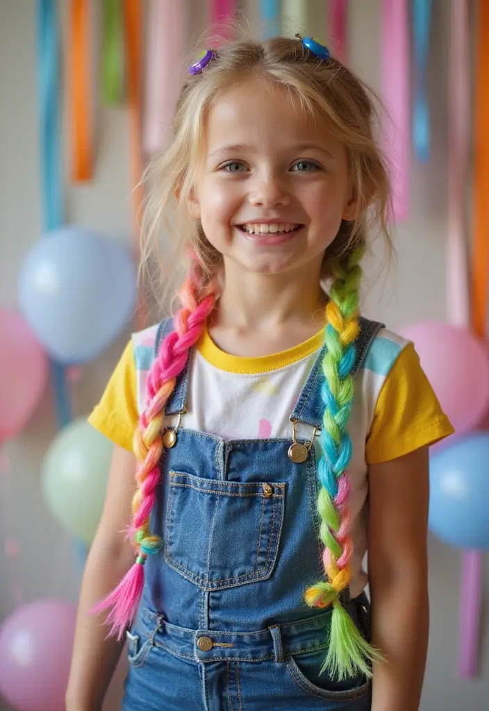 28 Hair Styles Kids Will Love Wearing - 9. Rainbow Hair Extensions