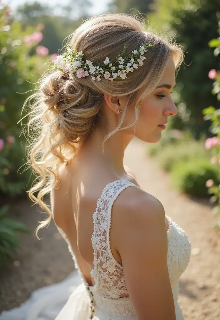 28 Hairstyles for Thin Hair Medium That Are Stylish - 24. Romantic Updo with Flowers
