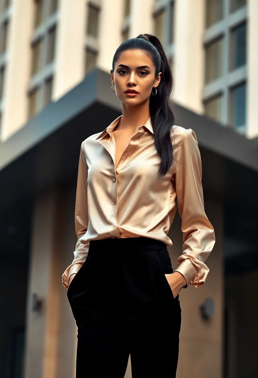 28 Medium Length Ponytail Hairstyles That Are Chic - 22. Sleek Ponytail with a Dramatic Part