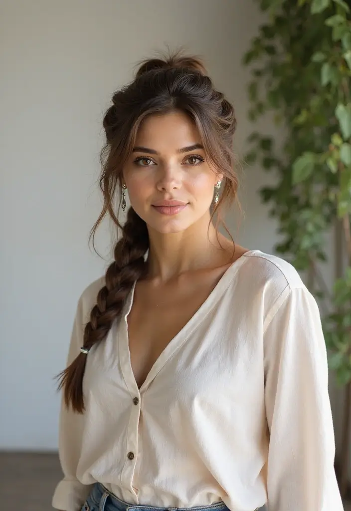 28 Step-by-Step Hairstyles Tutorial for Beginners - 26. Braid and Bun Combo