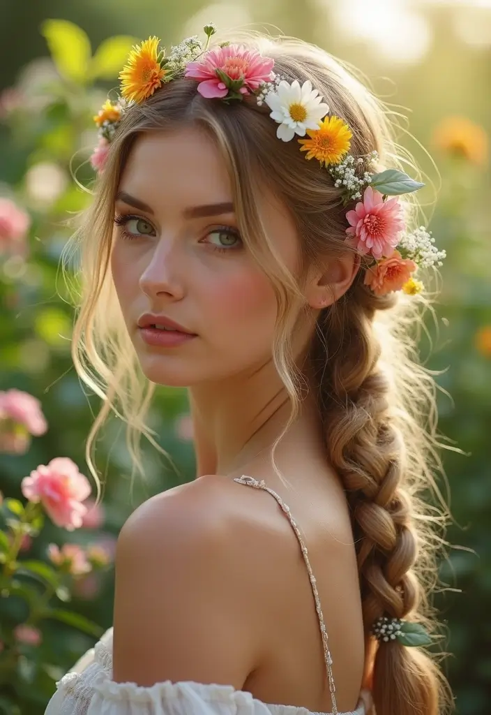 28 Step-by-Step Hairstyles Tutorial for Beginners - 28. Braid with Flowers