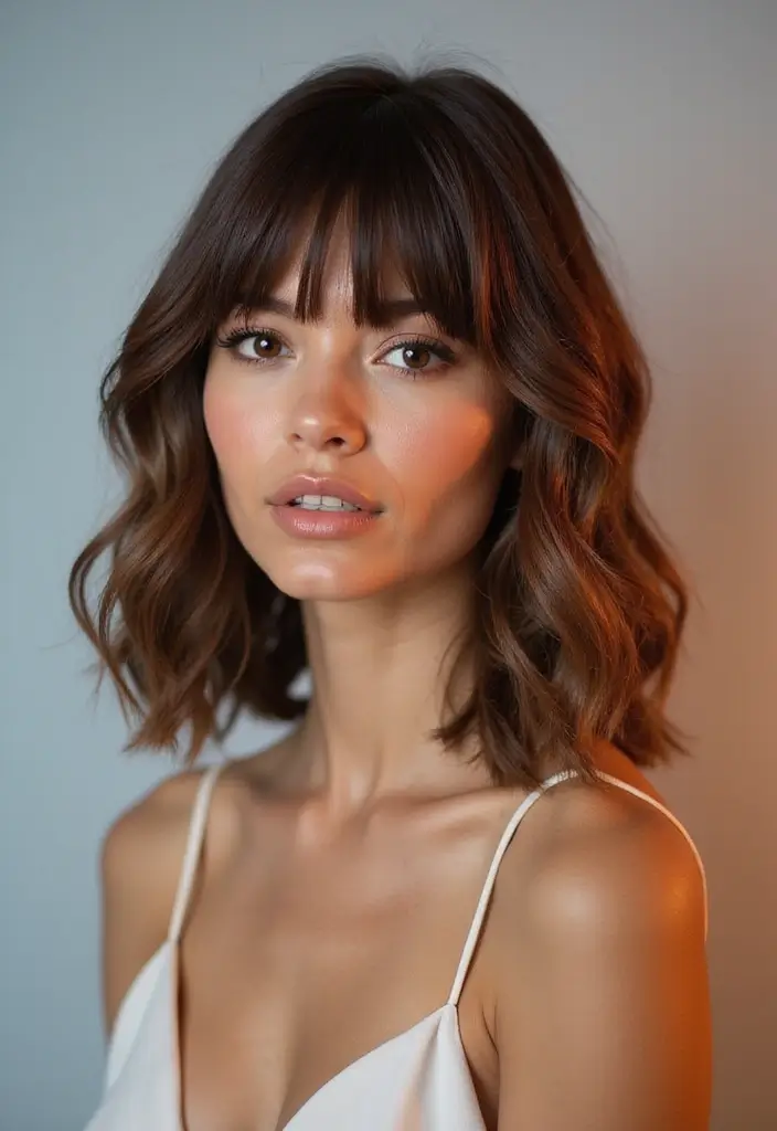 29 Feathered Haircuts for Medium Length Hair That Flatter - 2. Blunt Bangs with Feathered Ends