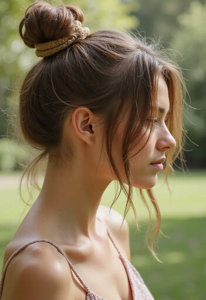 29 Hair Styles for Medium Hair That Are Trendy - 4. Messy Bun with a Twist