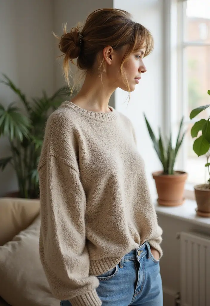 29 Hair Styles for Round Faces to Flatter Your Features - 27. The Messy Bun