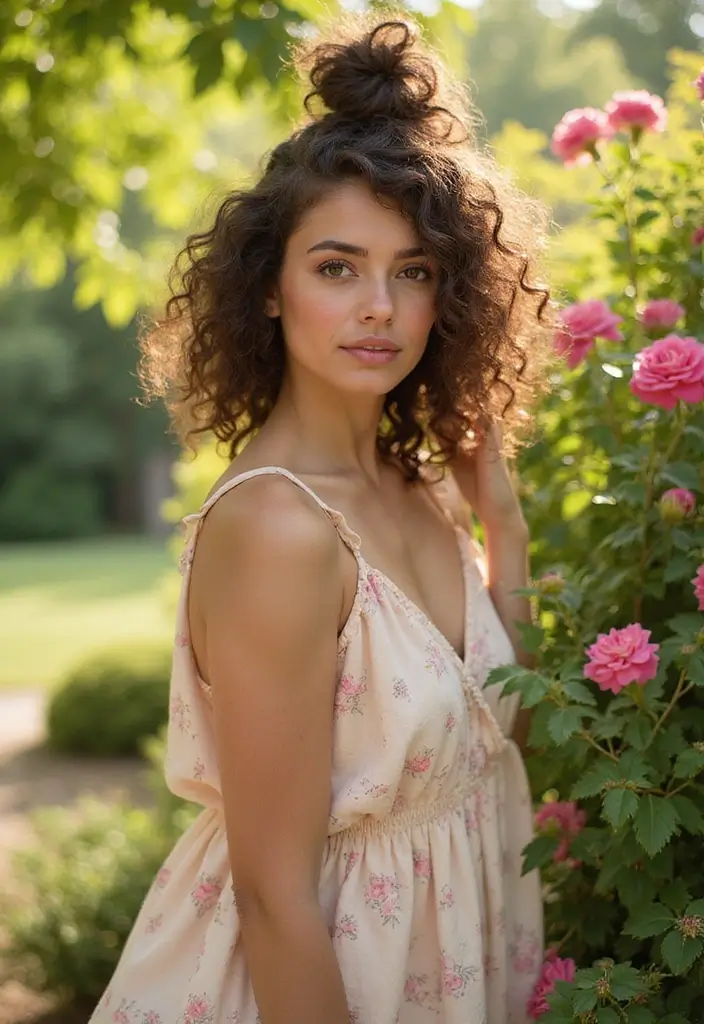 29 Haircut Short Hair Trends to Follow - 20. Curly Messy Bun