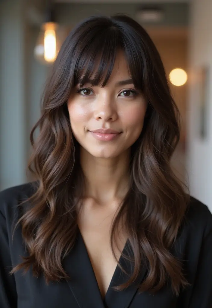29 Hairstyles with Bangs That Frame Your Face Perfectly - 15. Long Bangs with Layers