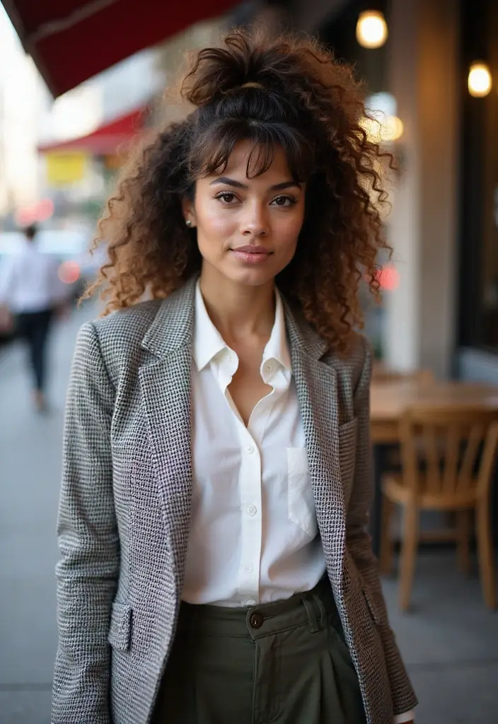 29 Hairstyles with Bangs That Frame Your Face Perfectly - 18. Curly Ponytail with Bangs