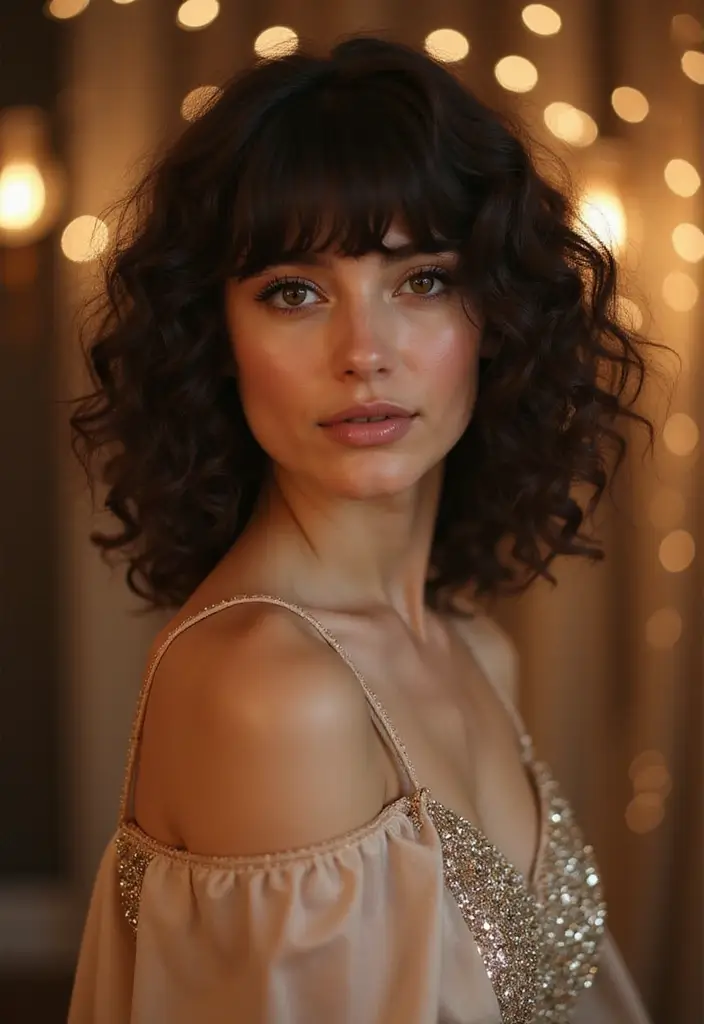 29 Hairstyles with Bangs That Frame Your Face Perfectly - 27. Glamorous Curly Bangs