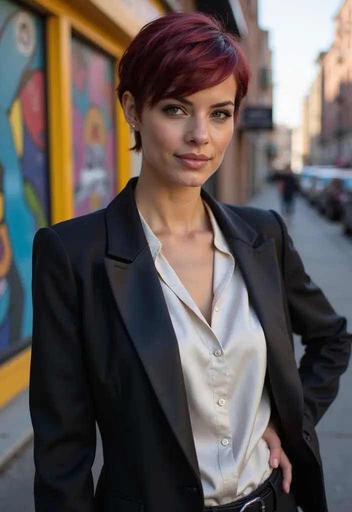 29 Pixie Haircut Styles That Are Bold and Beautiful - 14. Bold Burgundy Pixie