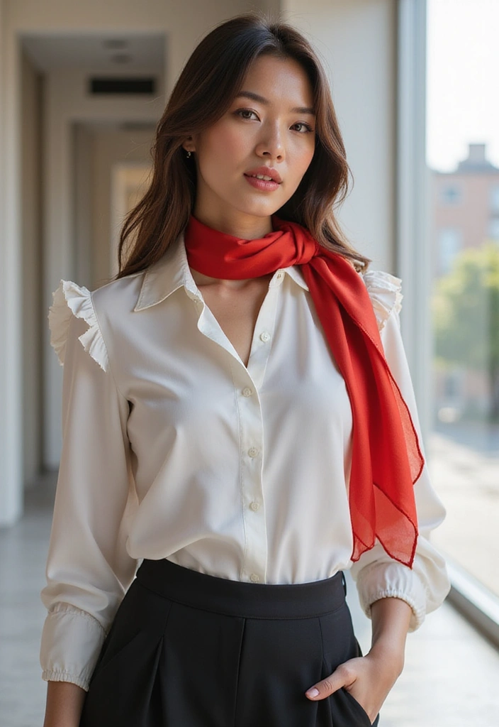 29 Sleek and Modern Straight Hairstyles for the Professional Setting - 21. Straight Hair with a Silk Scarf