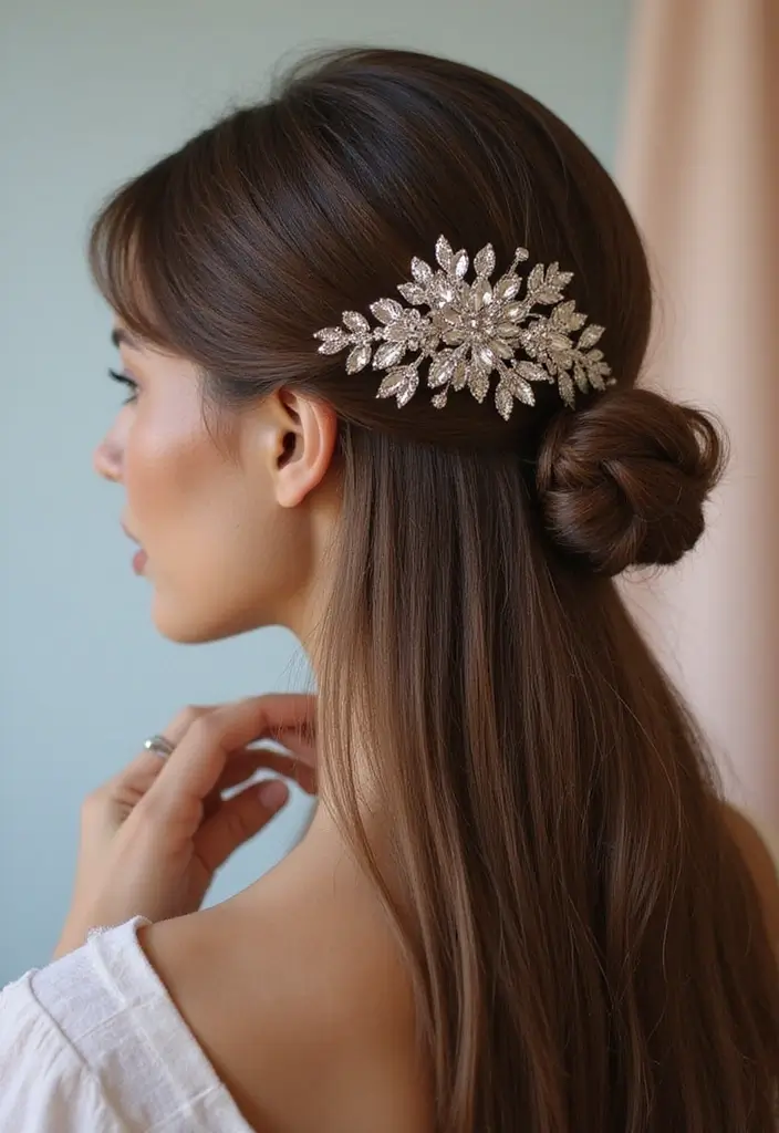 29 Sleek and Modern Straight Hairstyles for the Professional Setting - 22. Straight Hair with Elegant Comb