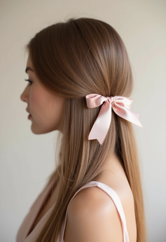 29 Sleek and Modern Straight Hairstyles for the Professional Setting - 28. Sleek Straight with a Ribbon Detail