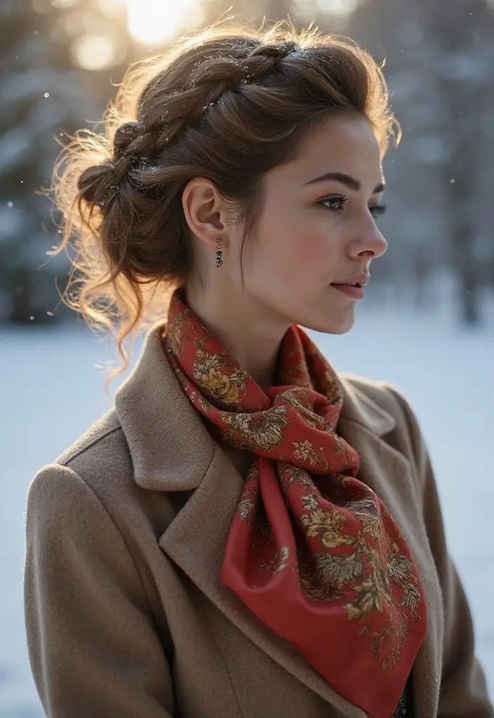 29 Winter Hairstyles for Short Hair That Keep You Warm - 10. Twist and Pin Updo with Scarf