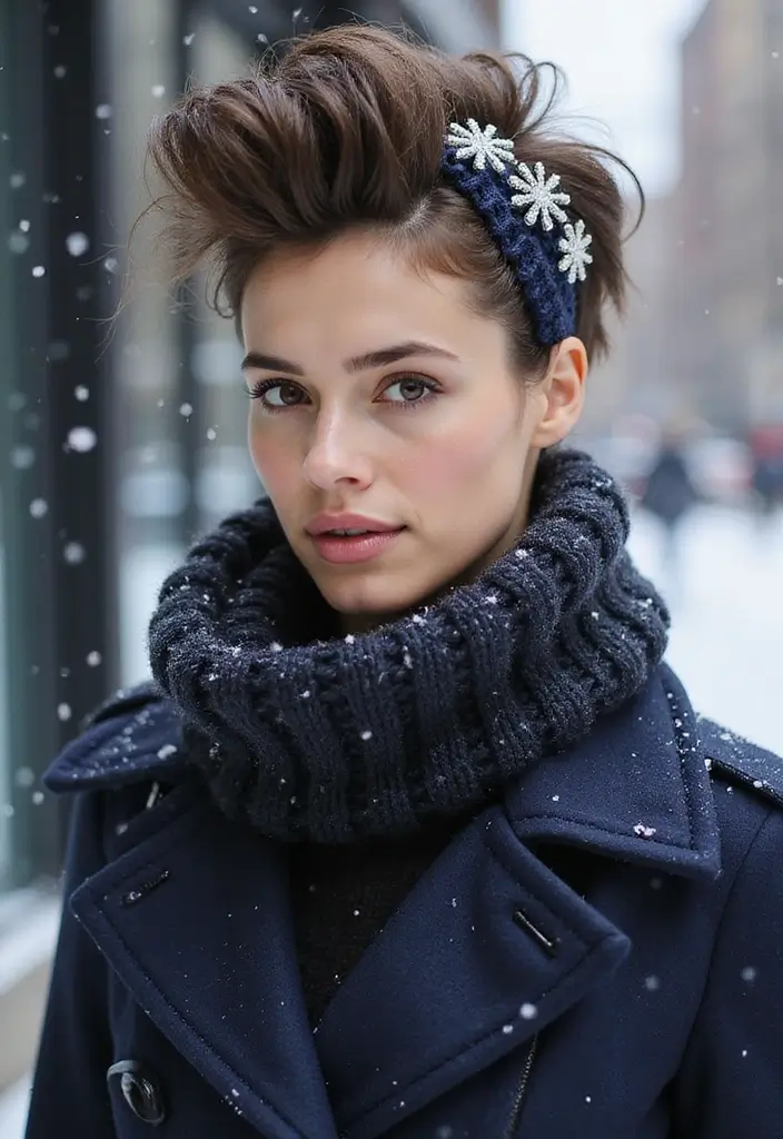 29 Winter Hairstyles for Short Hair That Keep You Warm - 13. Faux Hawk with Winter Accessories