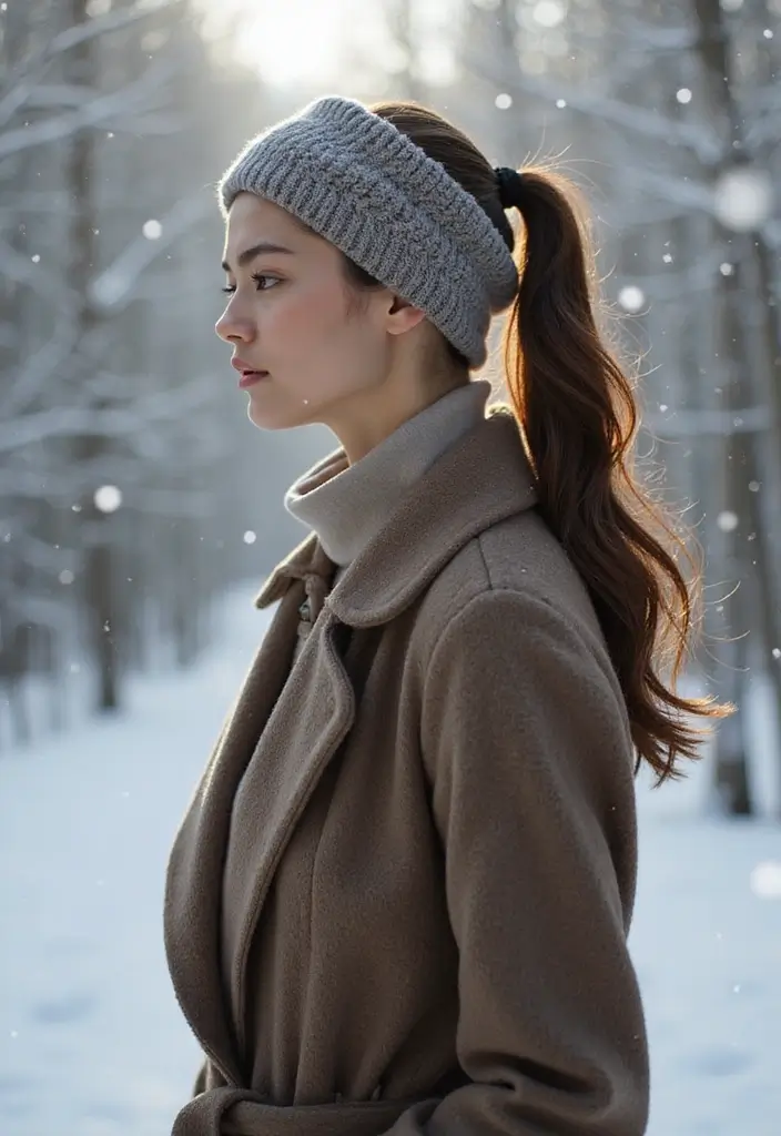 29 Winter Hairstyles for Short Hair That Keep You Warm - 21. Sleek Ponytail with Knit Headband