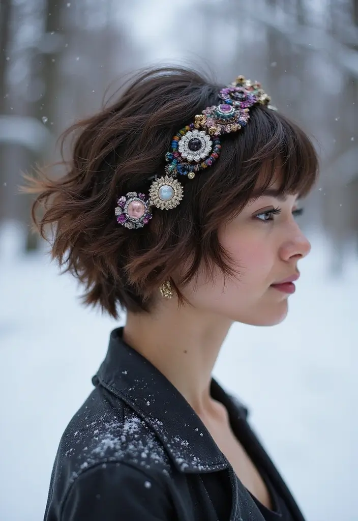 29 Winter Hairstyles for Short Hair That Keep You Warm - 23. Shaggy Short Cut with Beaded Clips