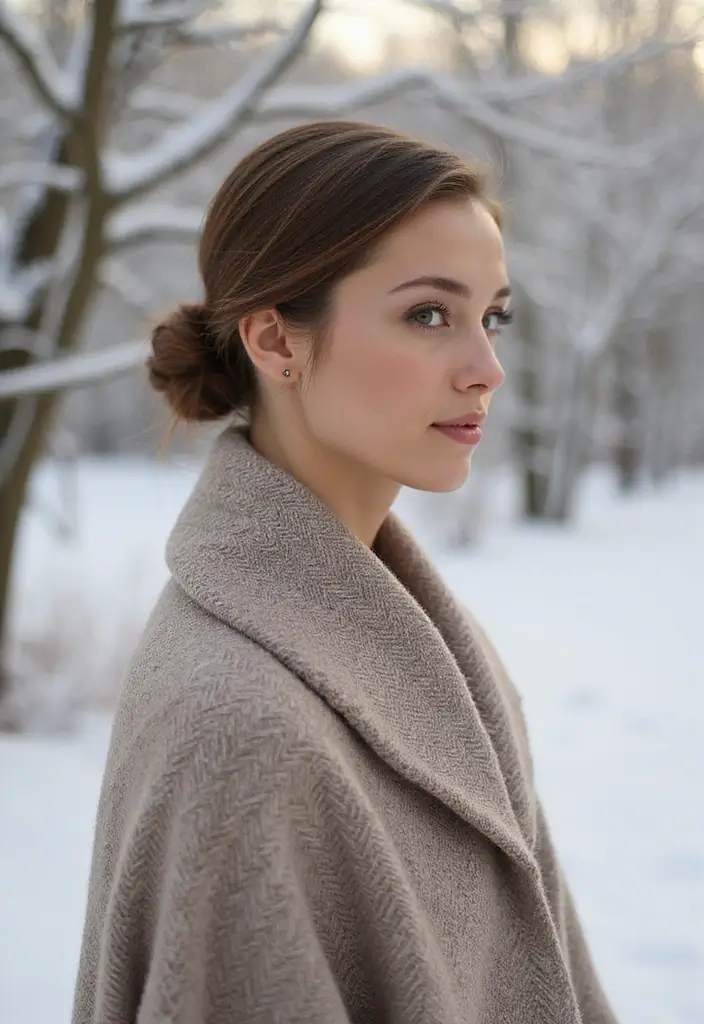 29 Winter Hairstyles for Short Hair That Keep You Warm - 25. Simple Updo with Cozy Wrap
