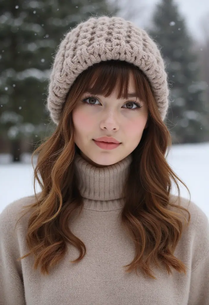 29 Winter Hairstyles for Short Hair That Keep You Warm - 6. Side-Swept Bangs with Wool Hat