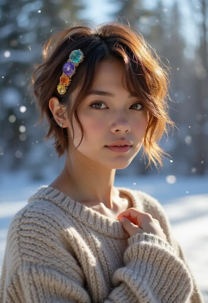 29 Winter Hairstyles for Short Hair That Keep You Warm - 8. Layered Short Cut with Statement Pins
