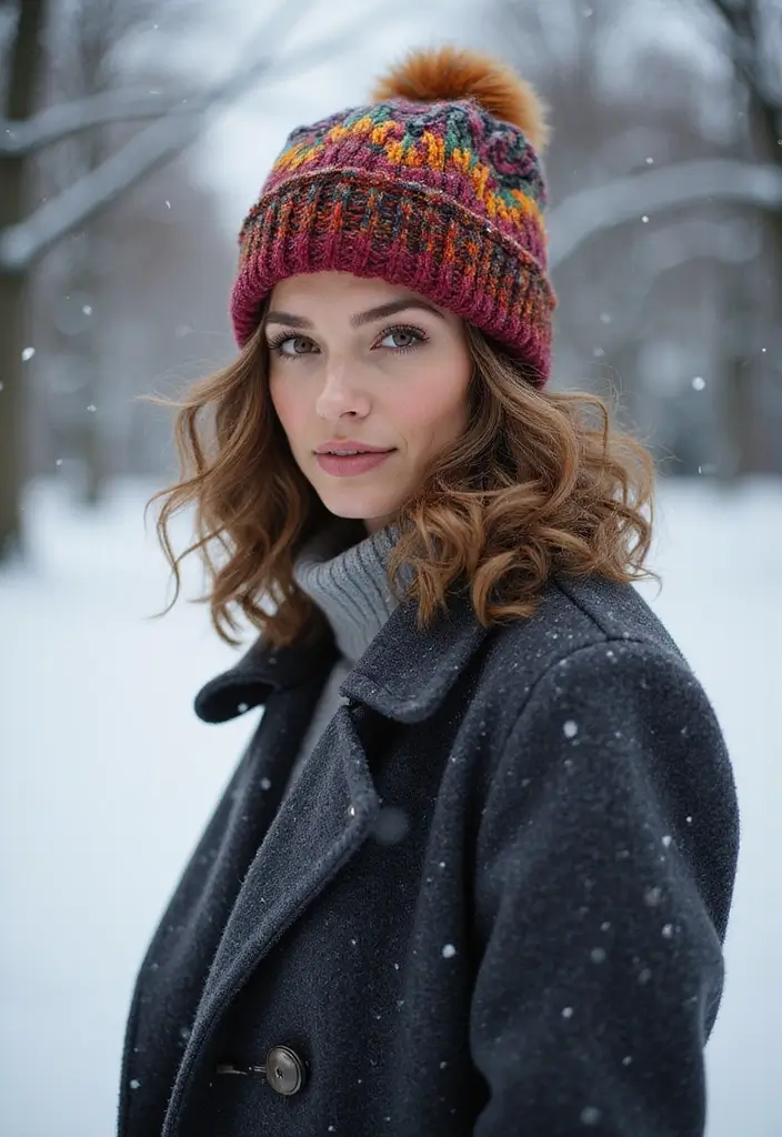 29 Winter Hairstyles for Short Hair That Keep You Warm - 9. Curled Bob with a Knit Cap