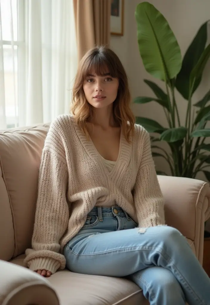 29 Wolf Cut with Curtain Bangs for a Bold Look - 5. Effortless Bedhead Look
