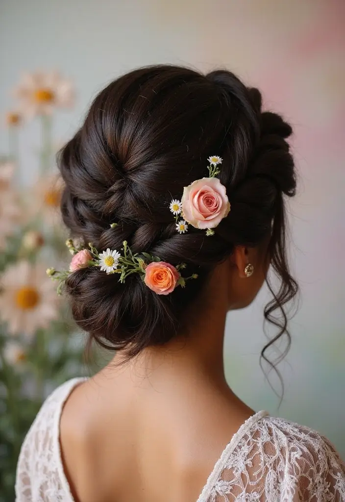 30 Braided Cornrow Hairstyles That Are Trending Now - 2. Cornrow Updo with Floral Accents