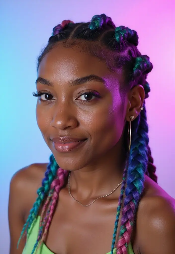 30 Braided Cornrow Hairstyles That Are Trending Now - 26. Multi-color Cornrows