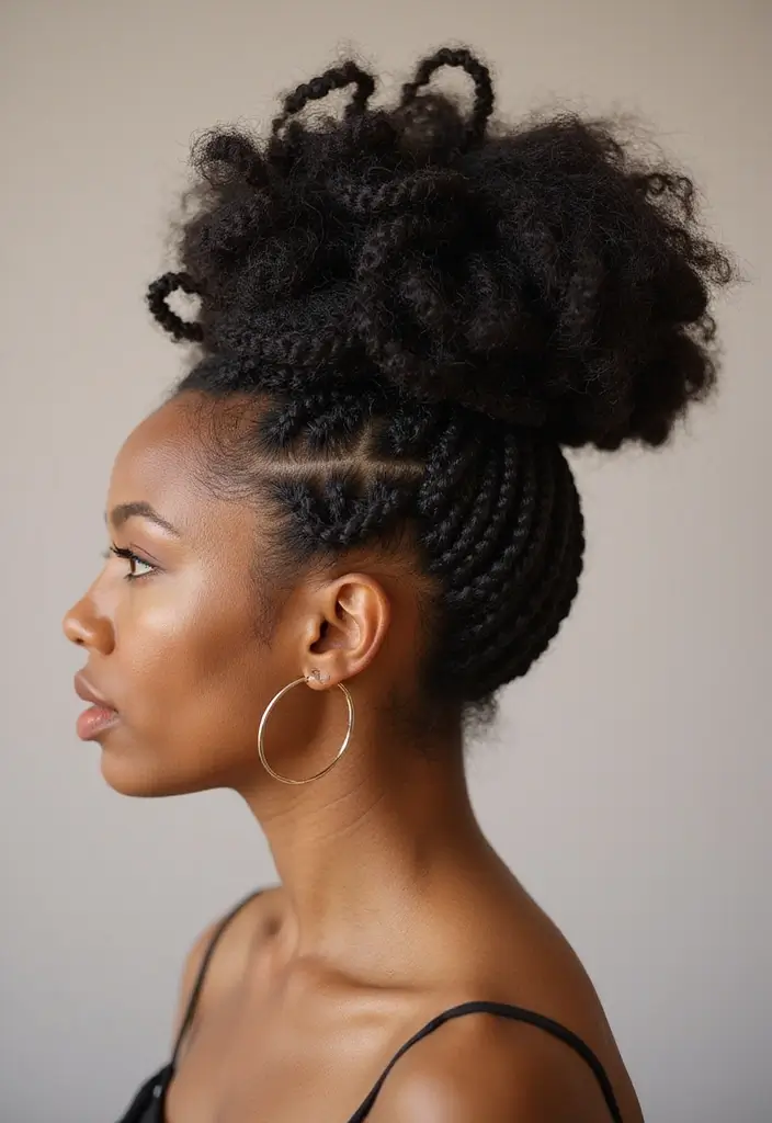 30 Braided Cornrow Hairstyles That Are Trending Now - 29. Twisted Updo Cornrows