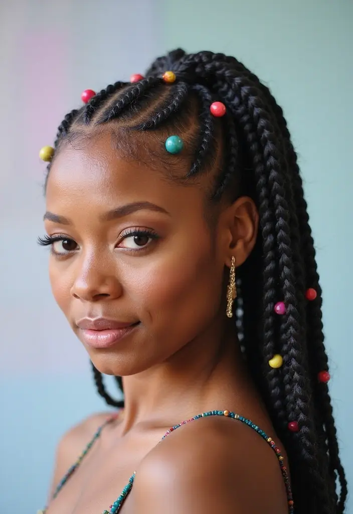 30 Braided Cornrow Hairstyles That Are Trending Now - 7. Boxed Cornrows with Beads
