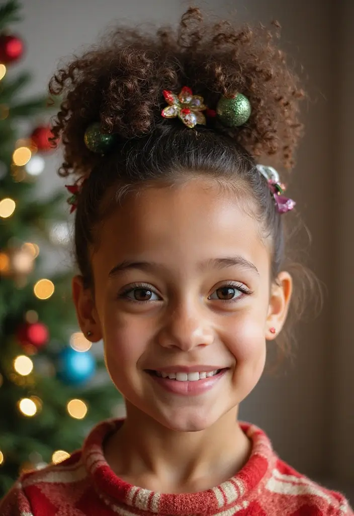 30 Curly Hair Christmas Hairstyles to Celebrate in Style - 10. Christmassy Curly Bun